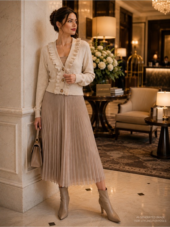INDUSTRY Sweaters - Industry L Cream Ruffle Cardigan Feminine Office Chic Quiet Luxury Sweater